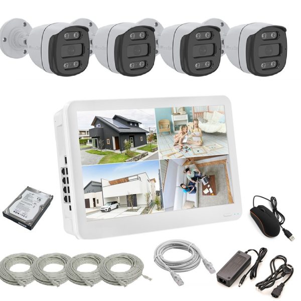Kit de supraveghere video ENVIO complet IP POE cu 4 camere FULL COLOR 4MP PESS-KIT4CHMBFP60H400-WHDD