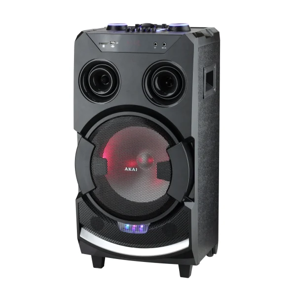 Boxa portabila activa Akai ABTS-112, 60 W, Bluetooth, USB, slot card SD, Aux in, radio FM, afisaj LED, microfon, telecomanda
