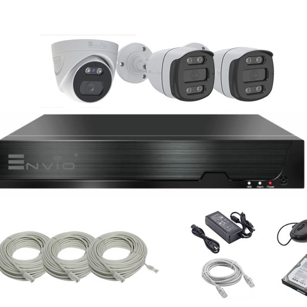 Kit/sistem supraveghere video complet ENVIO IP POE Full Color PESS-KIT3CH2BFP60H400W1DFM70H400WMHDD