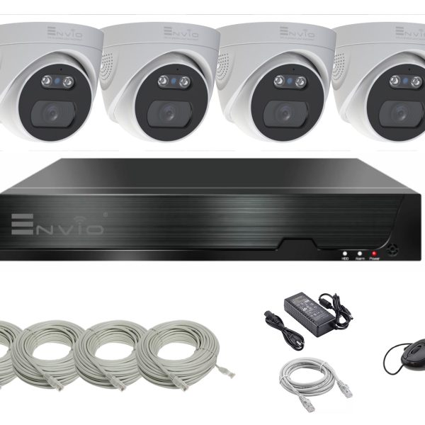 Kit supraveghere video complet ENVIO IP POE cu 4 camere Full Color 4K 8MP PESS-KIT4CHDFM70H800S-WM
