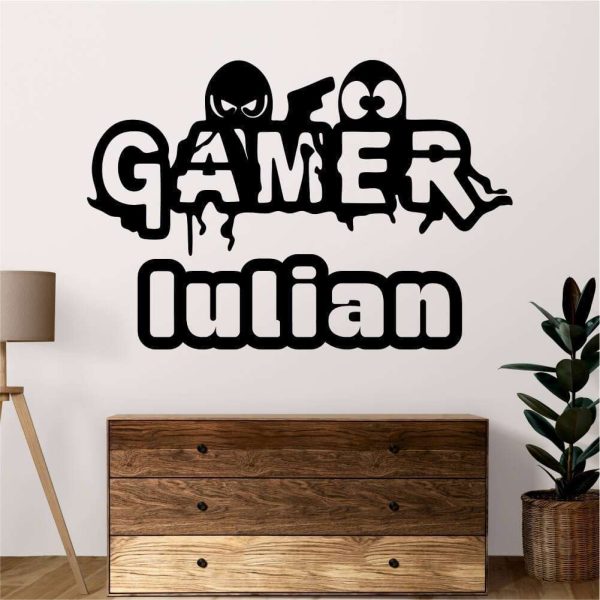 Sticker perete siluetă - Gamer - Nume copil