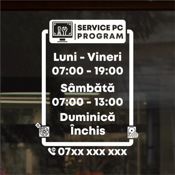 Sticker program de funcționare service pc