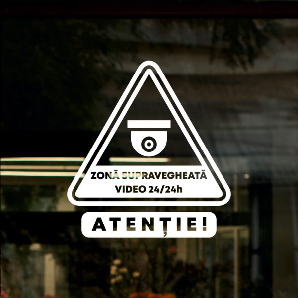 Sticker siluetă - Indicator ATENȚIE ZONĂ SUPRAVEGHEATĂ VIDEO 24/24h - TRIUNGHI