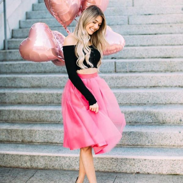 Fusta Din Tulle Midi Roz