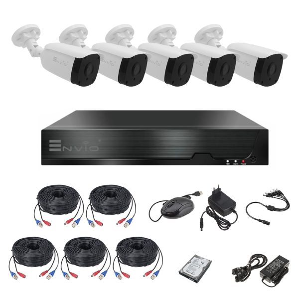 Kit/sistem supraveghere video ENVIO cu 5 camere rezolutie 5 MP AESS-KIT5CHBFP50H500HDD