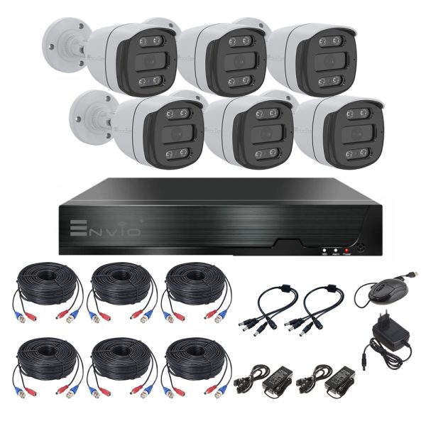 Kit/sistem complet de supraveghere video ENVIO cu 6 camere 2 MP AESS-KIT6CHBFP60H200-W