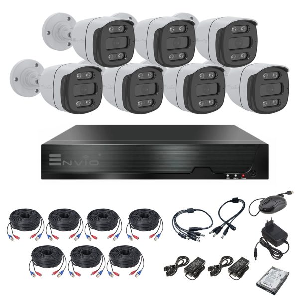 Sistem supraveghere video cu 7 camere rezolutie 5 MP ENVIO AESS-KIT7CHBFP60H500-WHDD